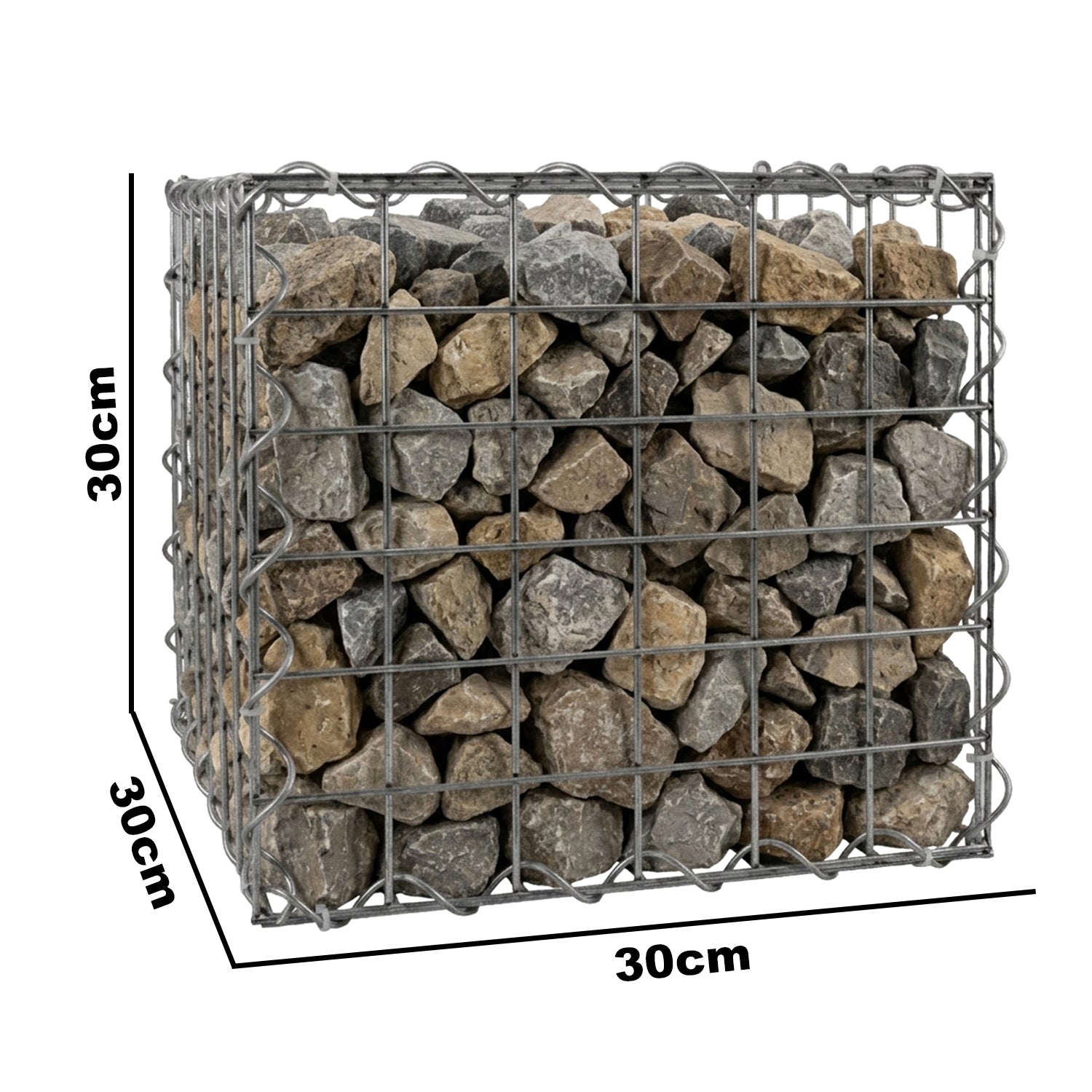 Woodside Gabion Basket Pack of 2 Heavy Duty Garden Mesh Wire Cages 30 x 30 x 30cm Galvanised Steel