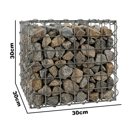 Woodside Gabion Basket Pack of 2 Heavy Duty Garden Mesh Wire Cages 30 x 30 x 30cm Galvanised Steel