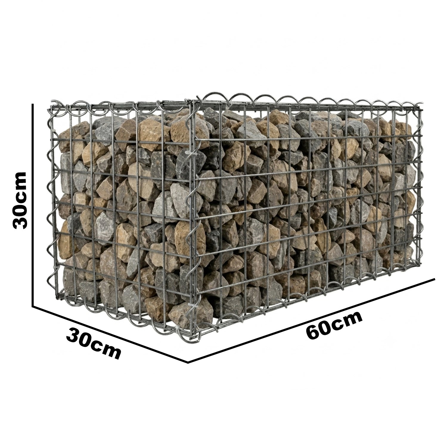 Woodside Gabion Basket Pack of 6 Heavy Duty Garden Mesh Wire Cages 30 x 30 x 60cm Galvanised Steel