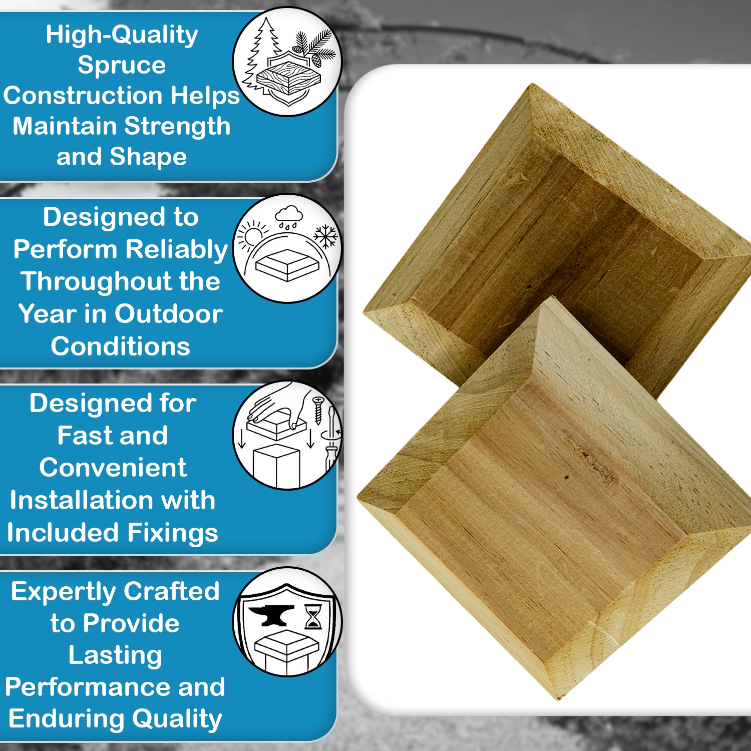 Woodside 4 Pack Wooden Fence Post Caps for 3 Inch Fence Posts | Spruce Wood Post Toppers