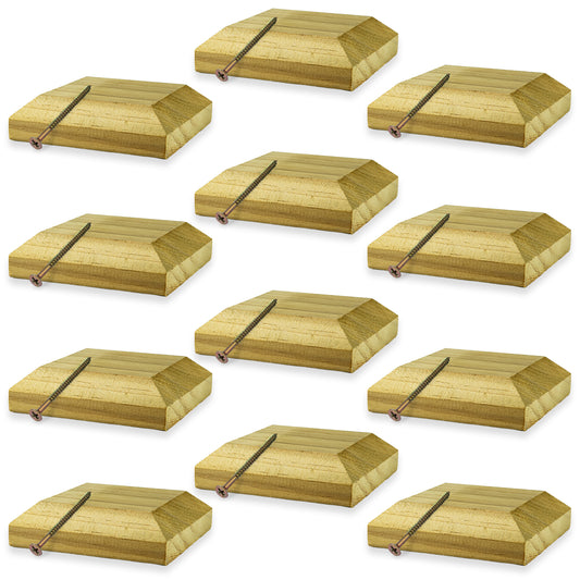 Woodside 12 Pack Wooden Fence Post Caps for 3 Inch Fence Posts | Spruce Wood Post Toppers