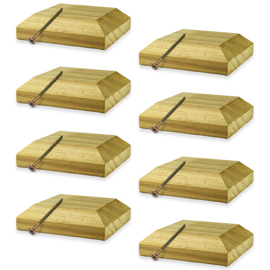 Woodside 8 Pack Wooden Fence Post Caps for 3 Inch Fence Posts | Spruce Wood Post Toppers