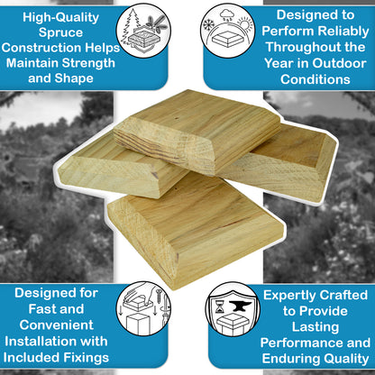 Woodside 4 Pack Wooden Fence Post Caps for 4 Inch Fence Posts | Spruce Wood Post Toppers