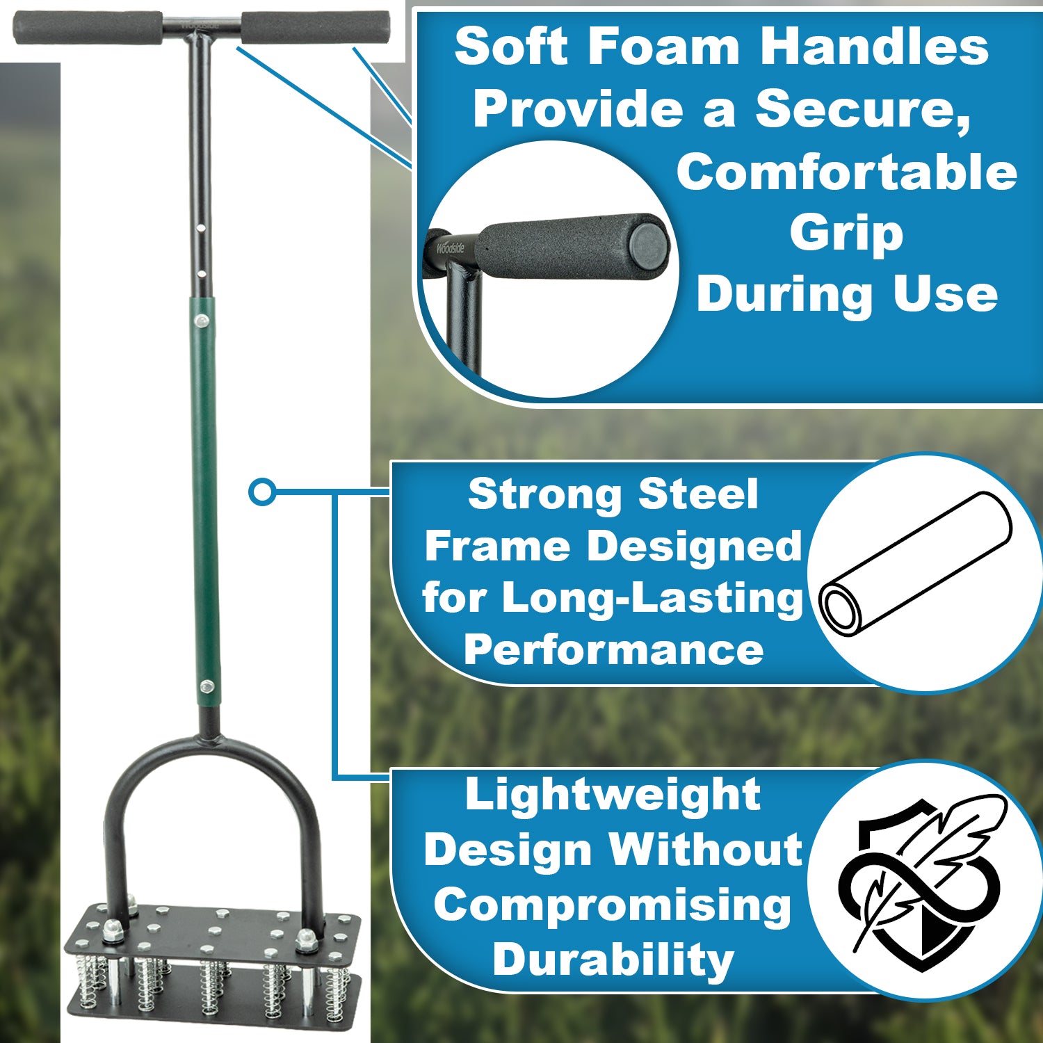 Woodside Heavy Duty Lawn Aerator with 15 Iron Spikes | Adjustable Manual Garden Lawn Spike Aerator