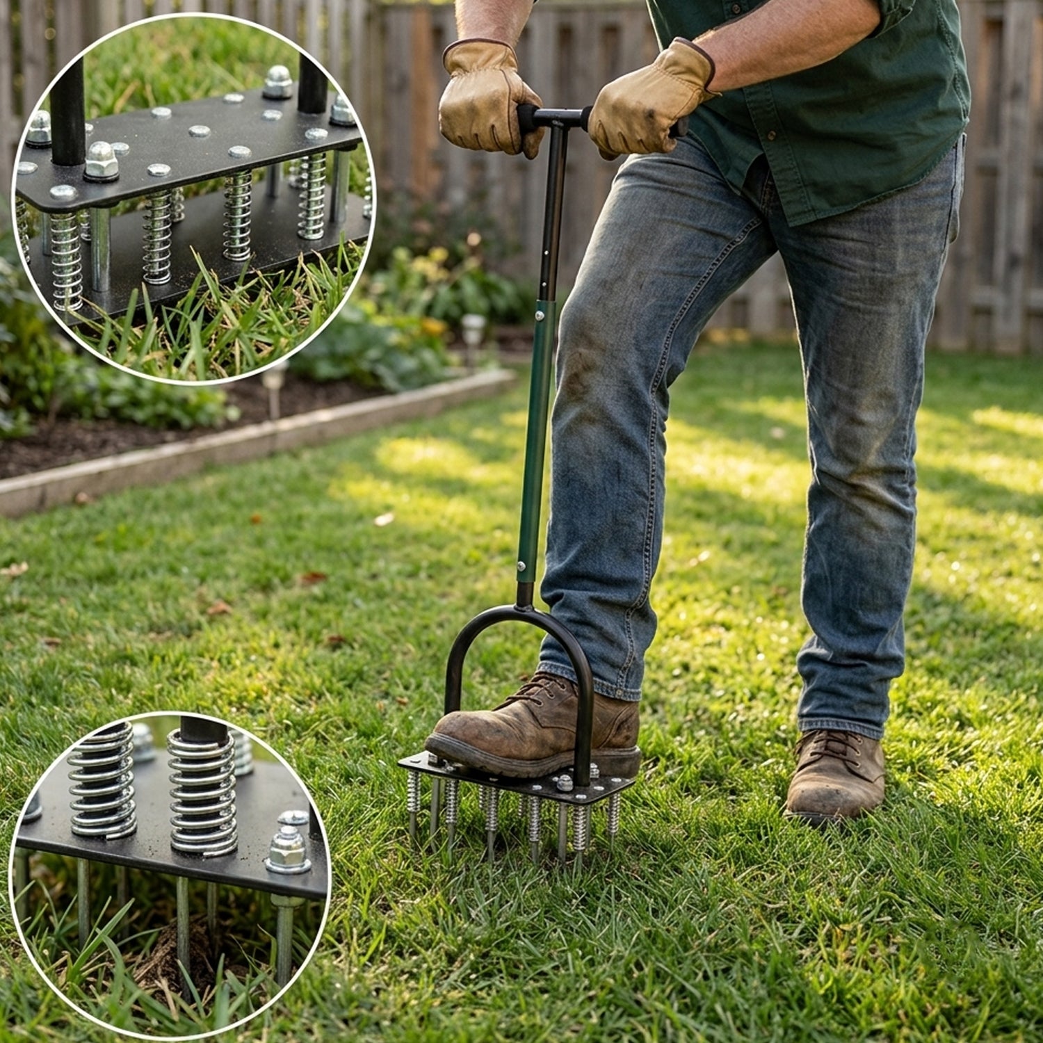 Woodside Heavy Duty Lawn Aerator with 15 Iron Spikes | Adjustable Manual Garden Lawn Spike Aerator