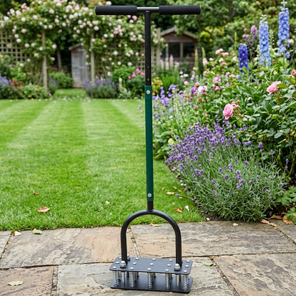 Woodside Heavy Duty Lawn Aerator with 15 Iron Spikes | Adjustable Manual Garden Lawn Spike Aerator