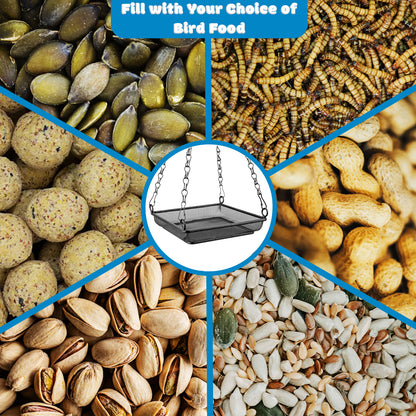 Woodside 2 Pack Square Hanging Bird Feeding Trays | Heavy Duty Mesh Wild Bird Feeders with Quad Chains