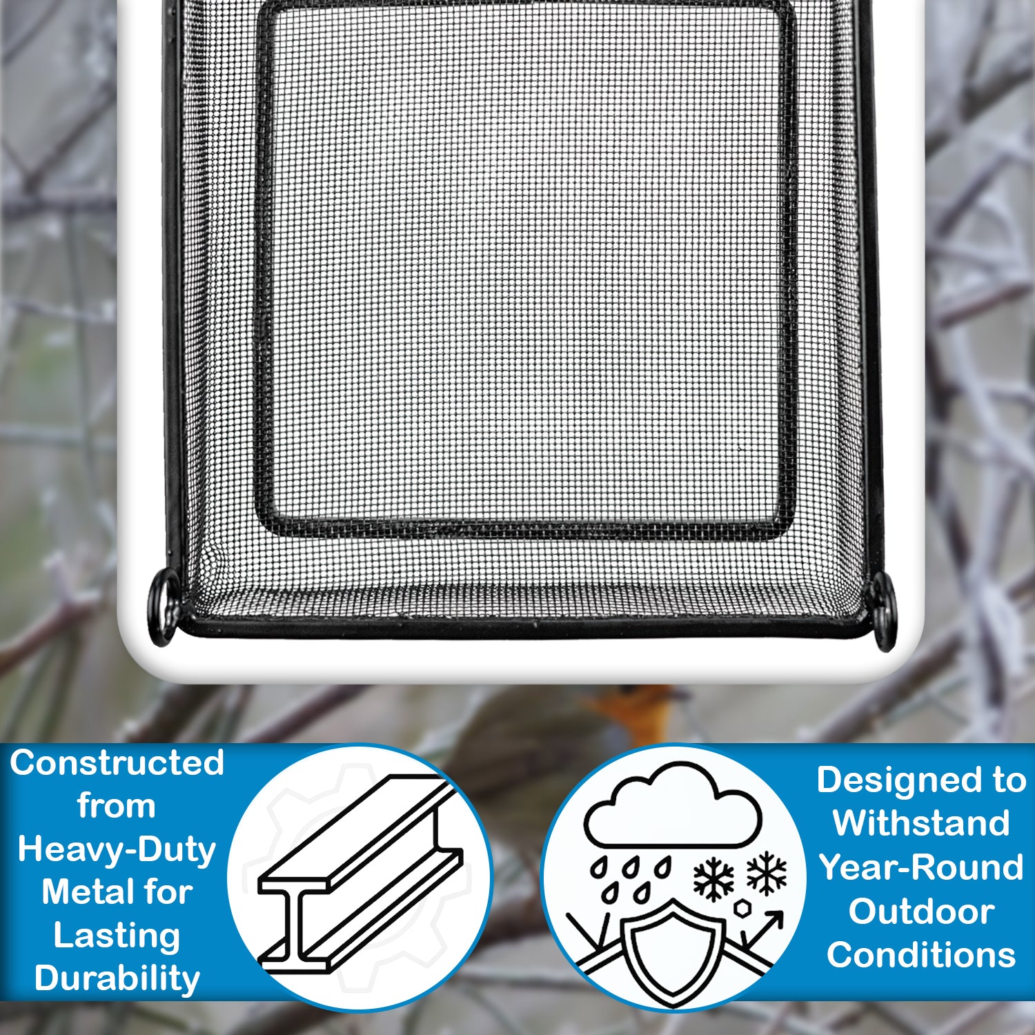 Woodside 4 Pack Square Hanging Bird Feeding Trays | Heavy Duty Mesh Wild Bird Feeders with Quad Chains