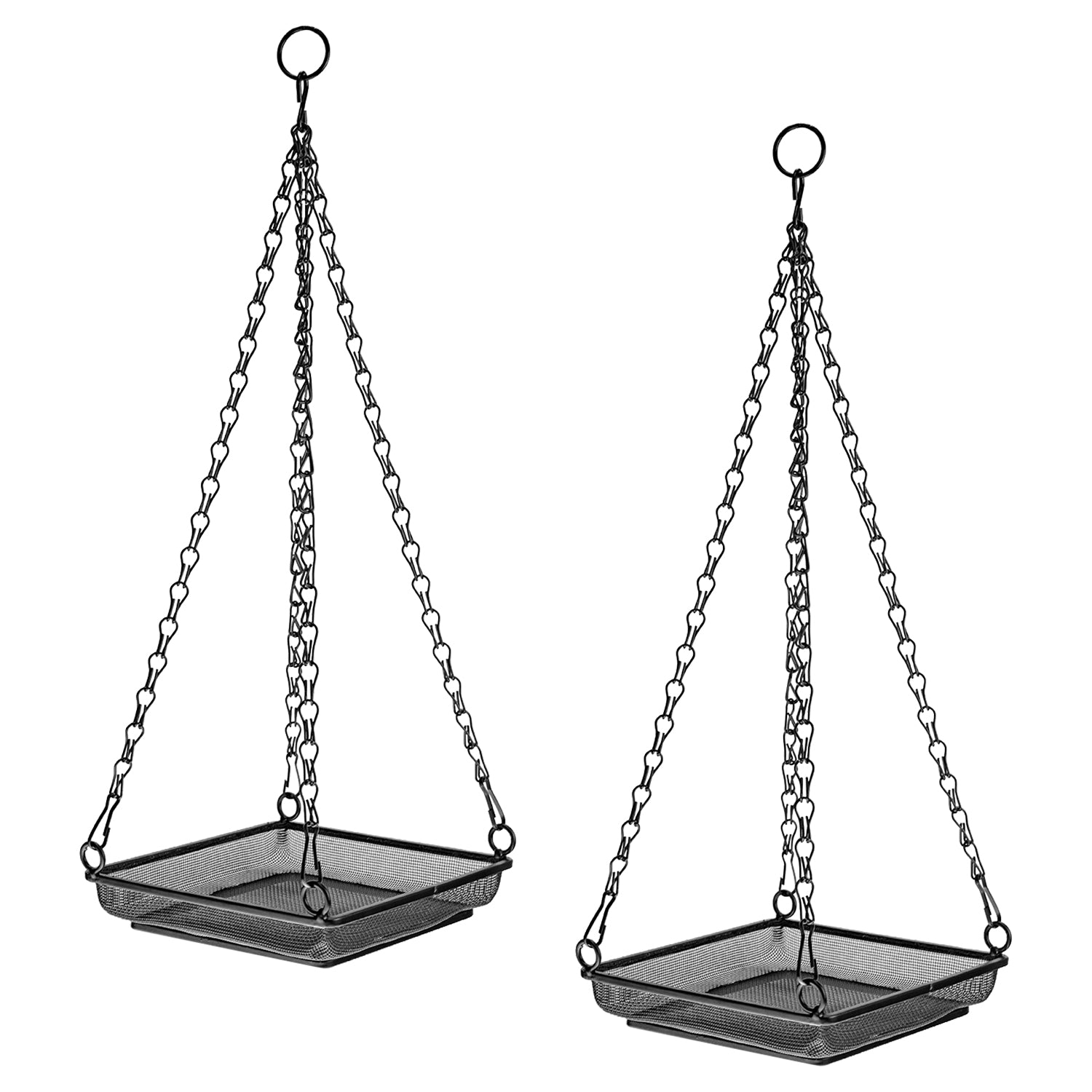 Woodside 2 Pack Square Hanging Bird Feeding Trays | Heavy Duty Mesh Wild Bird Feeders with Quad Chains