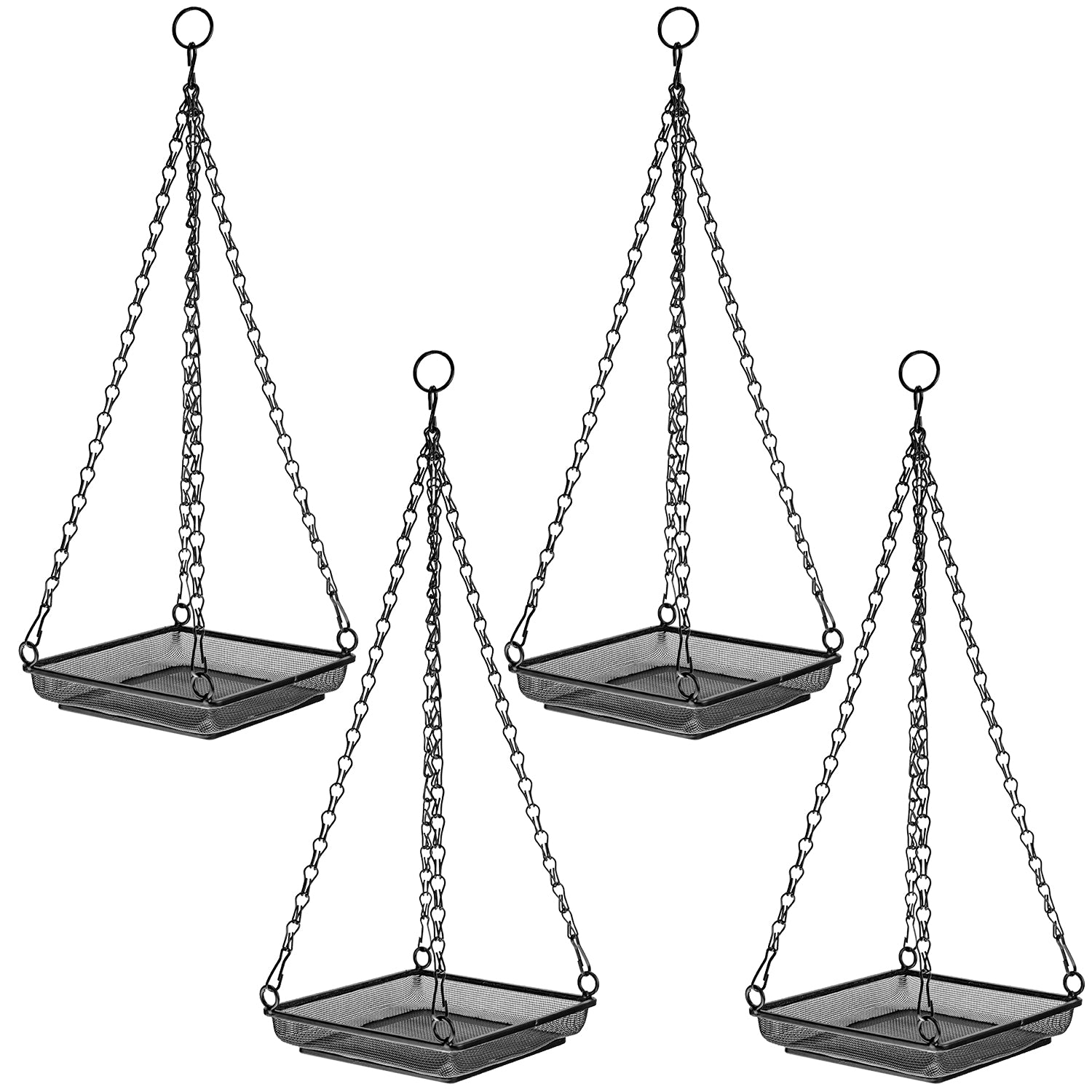 Woodside 4 Pack Square Hanging Bird Feeding Trays | Heavy Duty Mesh Wild Bird Feeders with Quad Chains