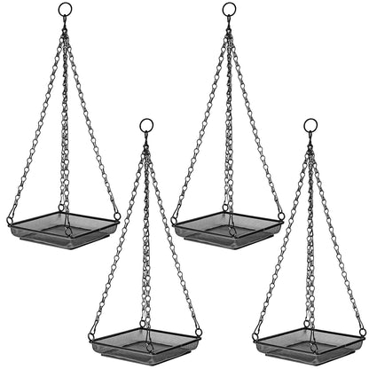 Woodside 4 Pack Square Hanging Bird Feeding Trays | Heavy Duty Mesh Wild Bird Feeders with Quad Chains