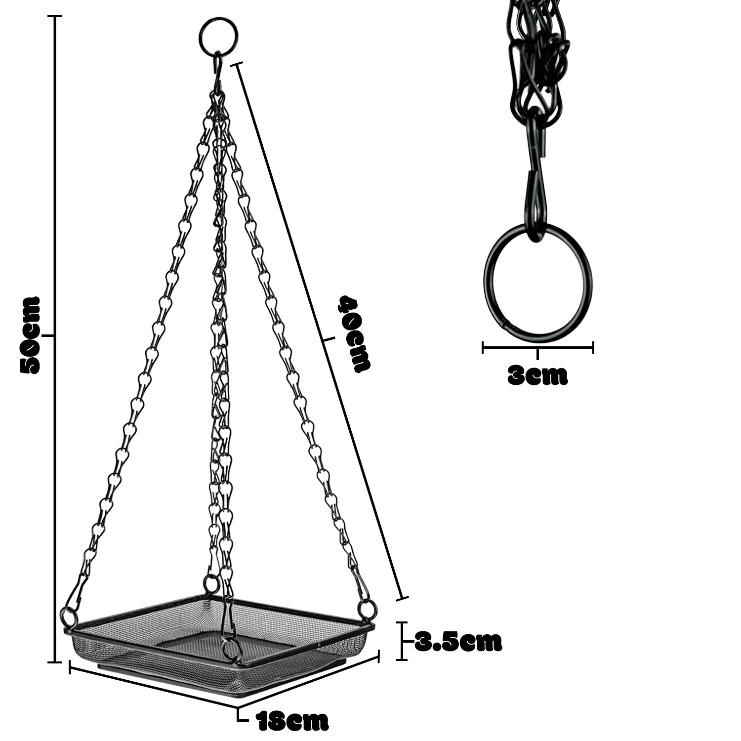 Woodside 4 Pack Square Hanging Bird Feeding Trays | Heavy Duty Mesh Wild Bird Feeders with Quad Chains