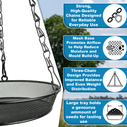 Woodside 2 Pack Round Hanging Bird Feeding Trays | Heavy Duty Mesh Wild Bird Feeders with Triple Chains