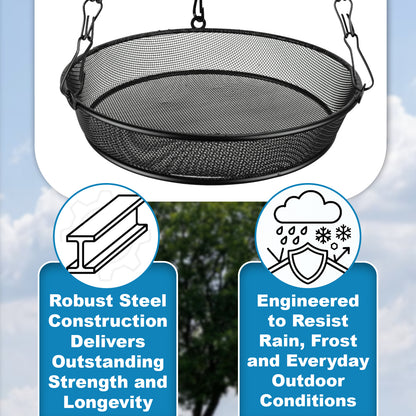Woodside 2 Pack Round Hanging Bird Feeding Trays | Heavy Duty Mesh Wild Bird Feeders with Triple Chains