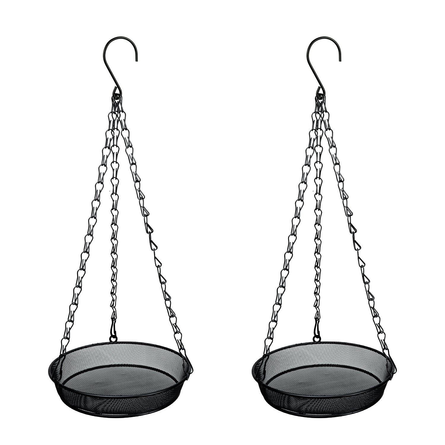 Woodside 2 Pack Round Hanging Bird Feeding Trays | Heavy Duty Mesh Wild Bird Feeders with Triple Chains
