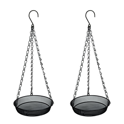 Woodside 2 Pack Round Hanging Bird Feeding Trays | Heavy Duty Mesh Wild Bird Feeders with Triple Chains