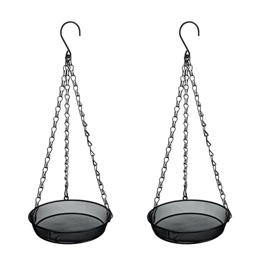 Woodside 2 Pack Round Hanging Bird Feeding Trays | Heavy Duty Mesh Wild Bird Feeders with Triple Chains