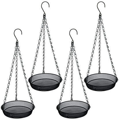 Woodside 4 Pack Round Hanging Bird Feeding Trays | Heavy Duty Mesh Wild Bird Feeders with Triple Chains