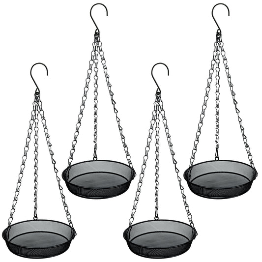 Woodside 4 Pack Round Hanging Bird Feeding Trays | Heavy Duty Mesh Wild Bird Feeders with Triple Chains