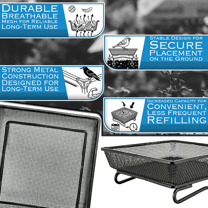 Woodside Square Floor Standing Bird Feeding Trays 2 Pack | Metal Mesh Garden Bird Feeders
