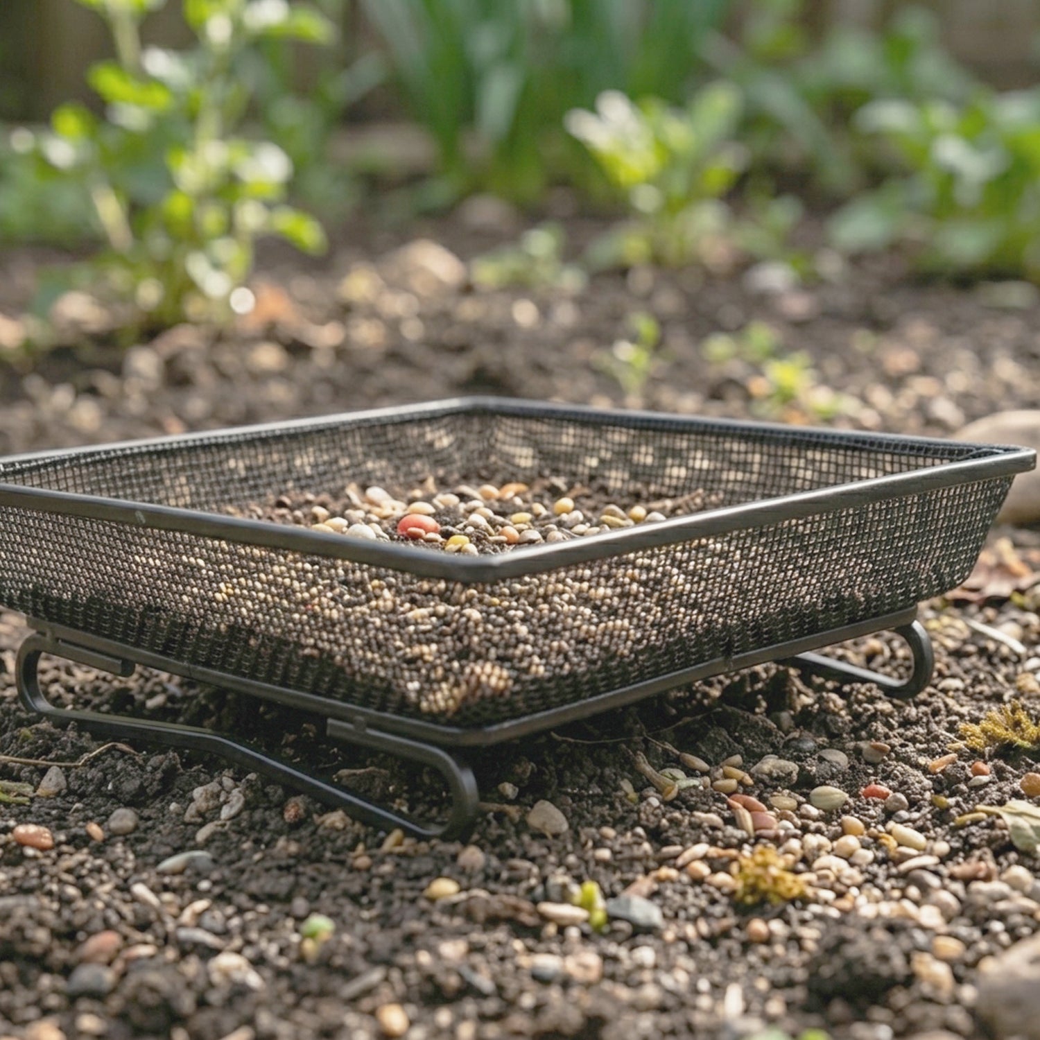 Woodside Square Floor Standing Bird Feeding Trays 2 Pack | Metal Mesh Garden Bird Feeders