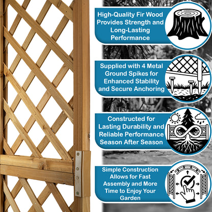 Woodside Yarmouth Wooden Garden Arch with Ground Spikes | Fir Wood Trellis Garden Archway