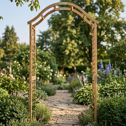 Woodside Yarmouth Wooden Garden Arch with Ground Spikes | Fir Wood Trellis Garden Archway