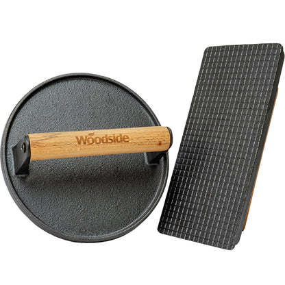 Woodside Rectangle & Round Cast Iron Grill Presses | BBQ Burger Press