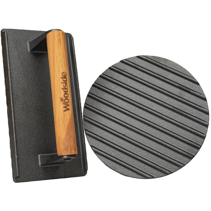 Woodside Rectangle & Round Cast Iron Grill Presses | BBQ Burger Press