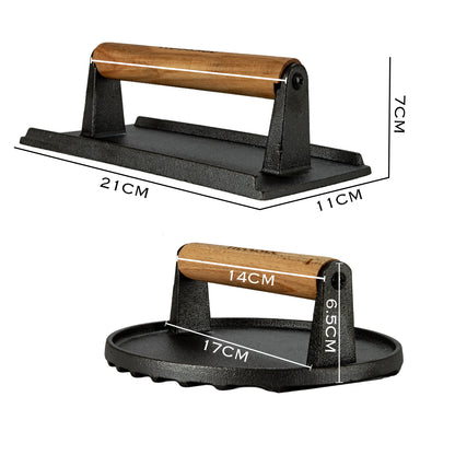Woodside Rectangle & Round Cast Iron Grill Presses | BBQ Burger Press