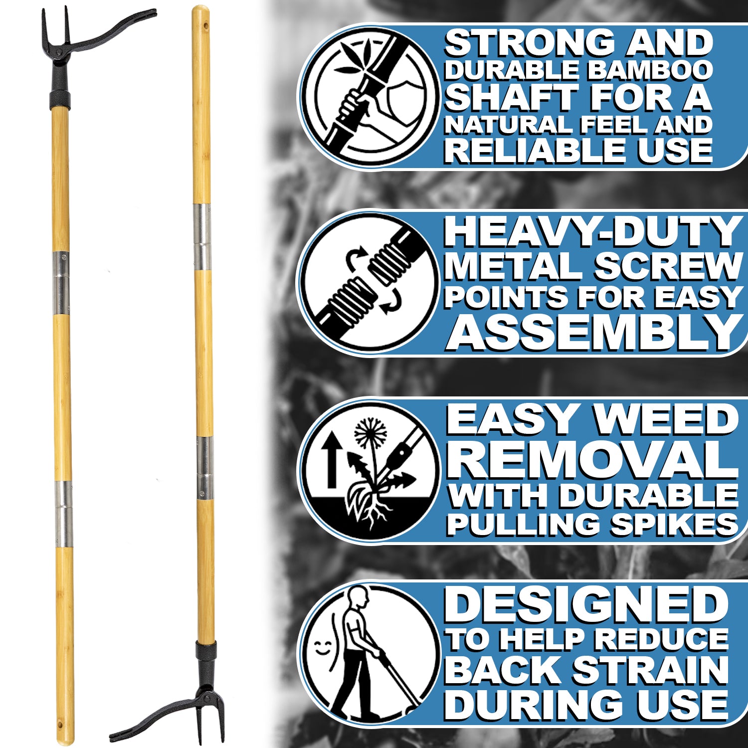 Woodside Bamboo Handle Weed Puller | Long Handled Garden Weed Remover