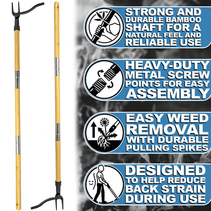 Woodside Bamboo Handle Weed Puller | Long Handled Garden Weed Remover