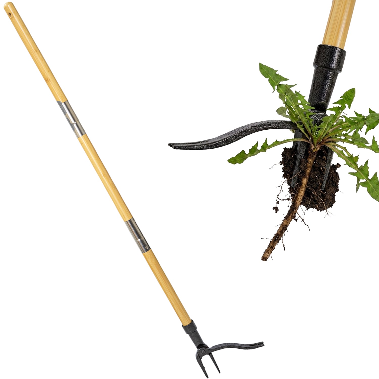 Woodside Bamboo Handle Weed Puller | Long Handled Garden Weed Remover