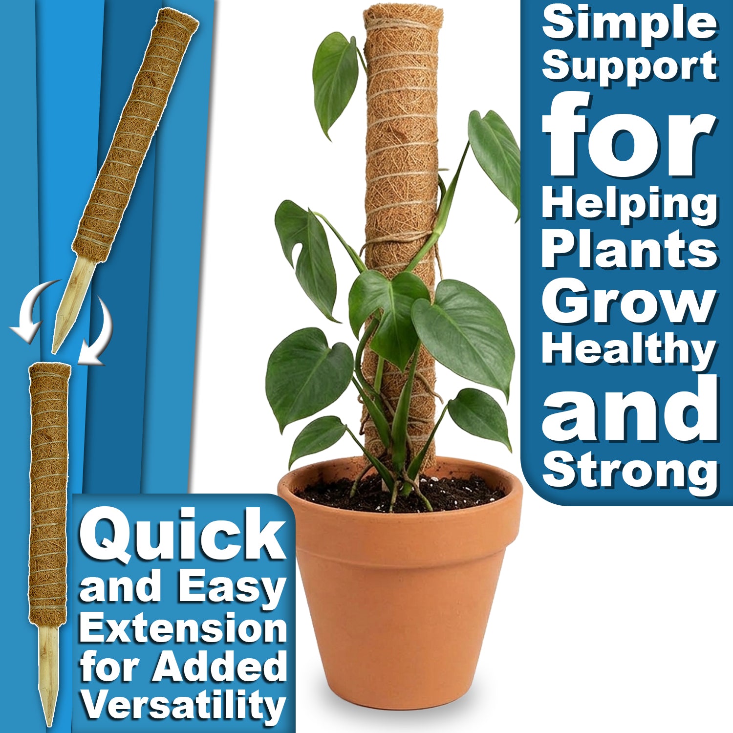 Woodside Moss Pole Plant Supports 4 Pack | Coco Coir Climbing Poles