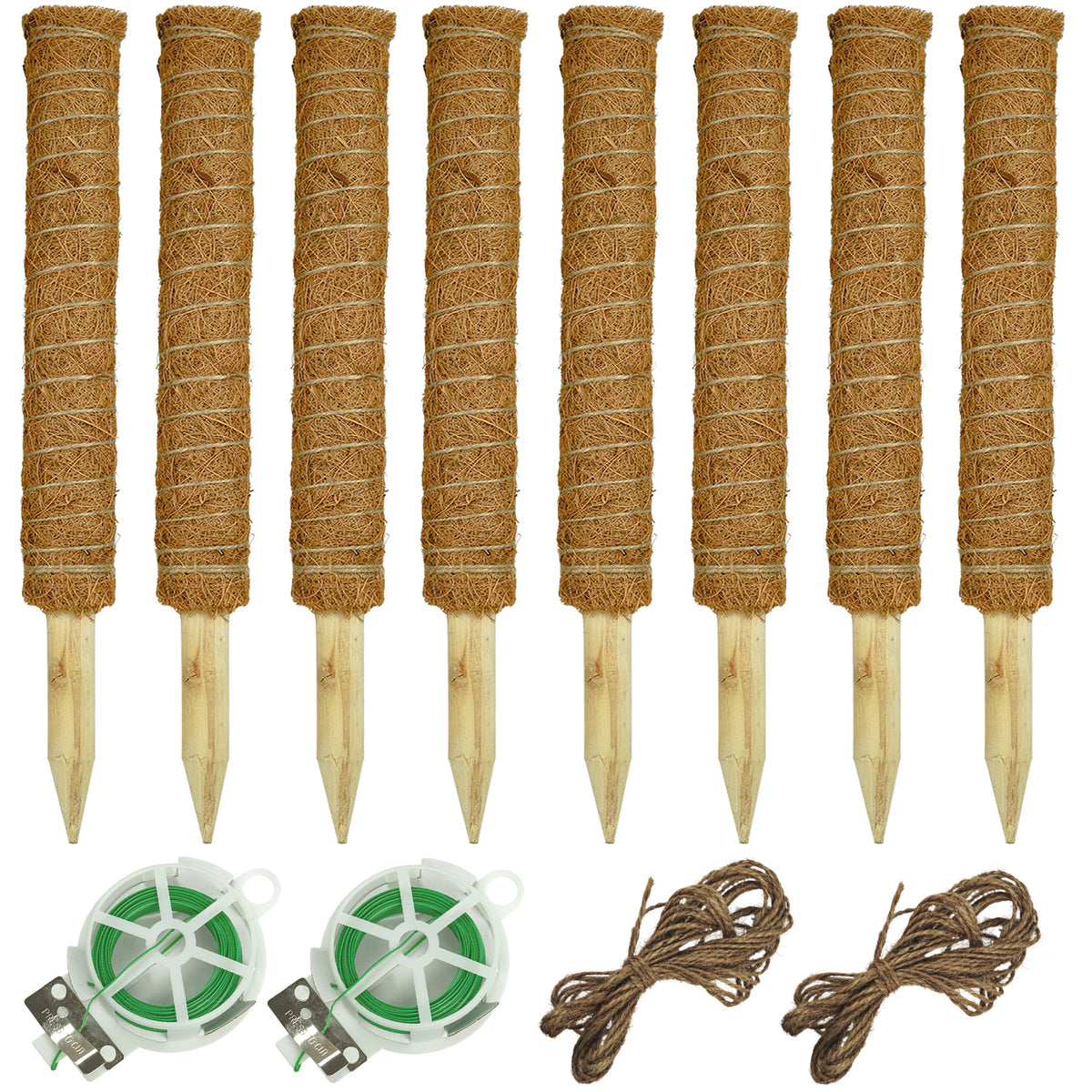Woodside Moss Pole Plant Supports 8 Pack | Coco Coir Climbing Poles