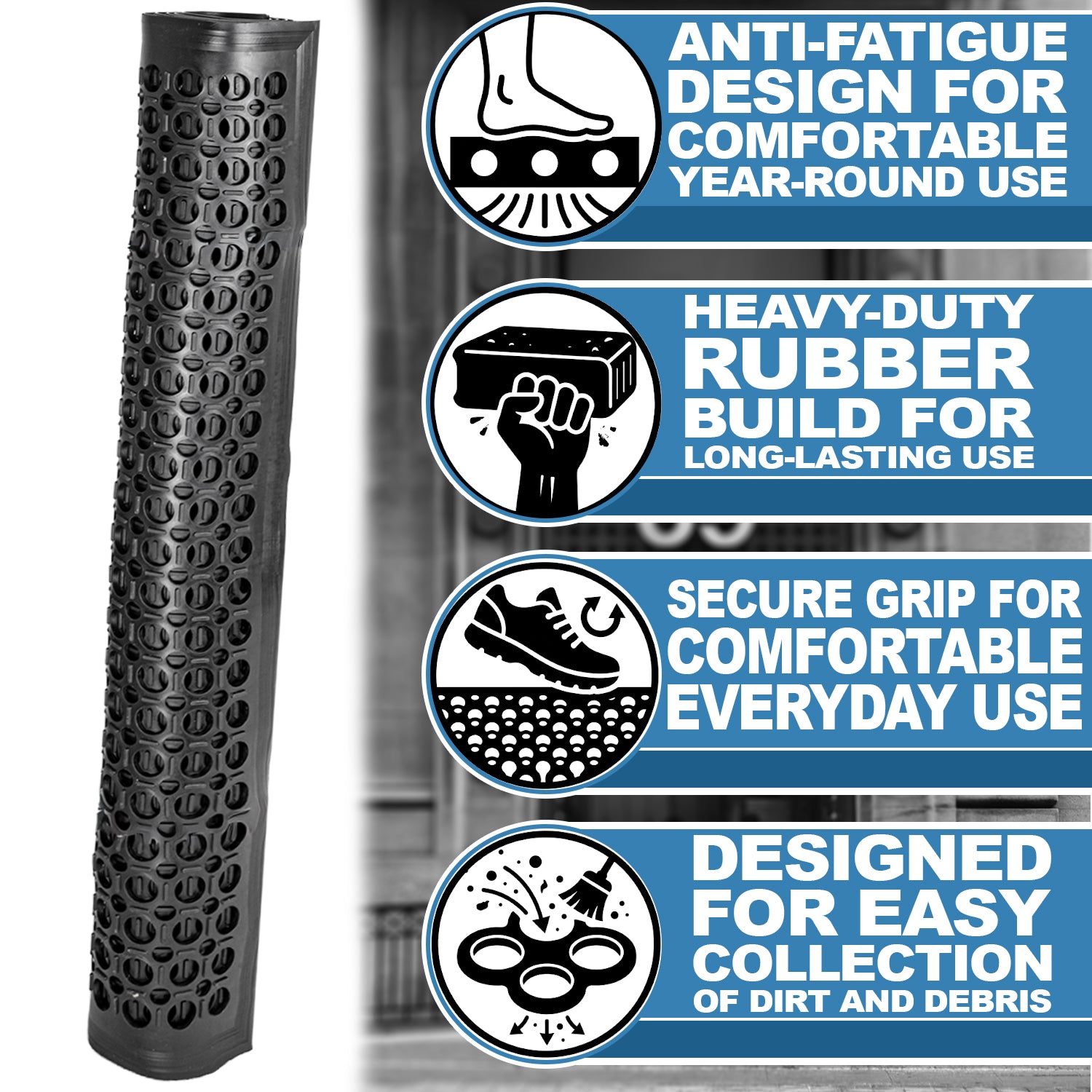 Woodside Anti Fatigue Rubber Entrance Mat | 1.5m x 0.9m Heavy Duty