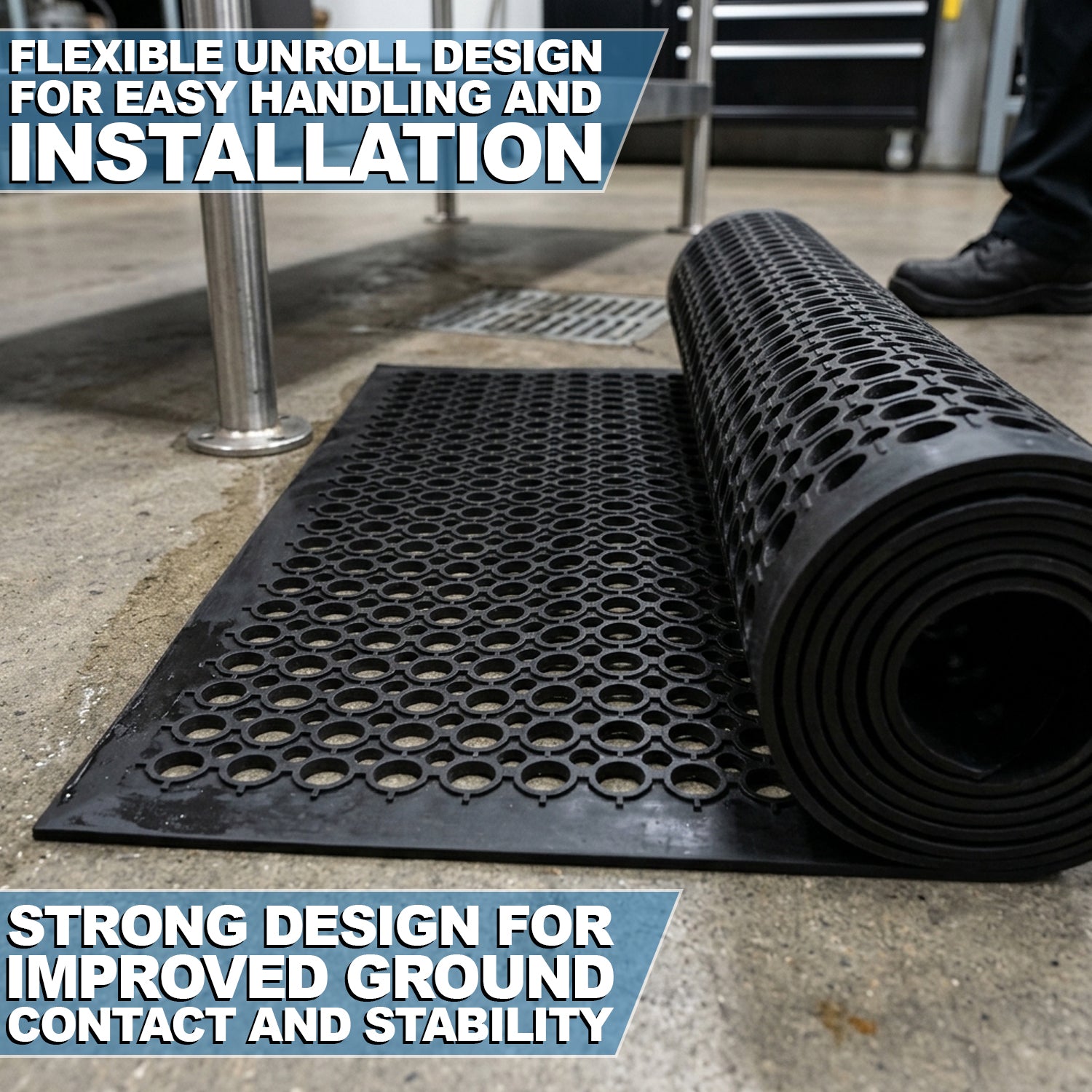 Woodside Anti Fatigue Rubber Entrance Mat | 1.5m x 0.9m Heavy Duty