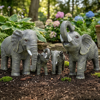 Woodside African Elephant Family Garden Ornaments | Realistic Resin Décor