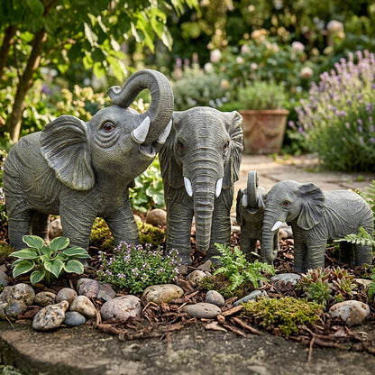 Woodside African Elephant Family Garden Ornaments | Realistic Resin Décor