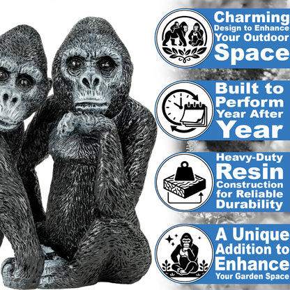 Woodside Gorilla Family Garden Ornaments | Realistic Resin Garden Décor
