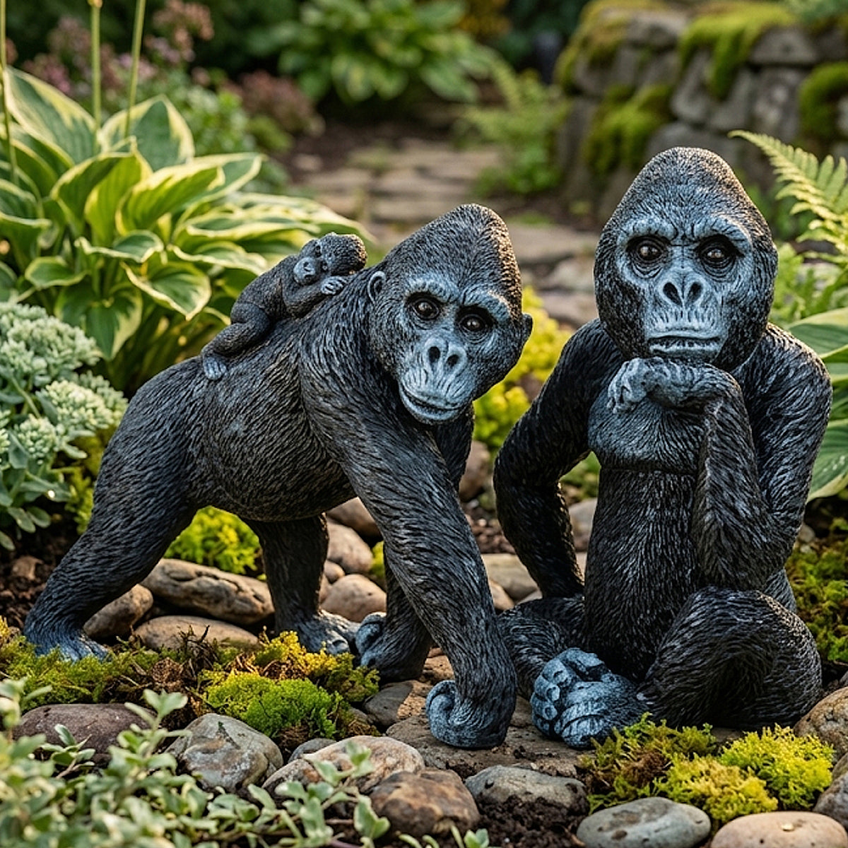 Woodside Gorilla Family Garden Ornaments | Realistic Resin Garden Décor