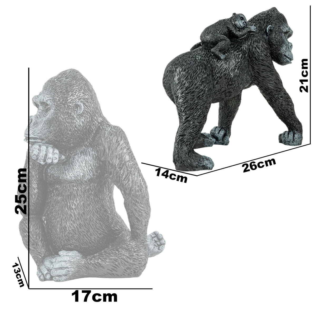 Woodside Gorilla Family Garden Ornaments | Realistic Resin Garden Décor