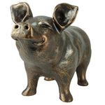 Woodside Happy Pig Garden Ornament | Bronze Effect Resin Outdoor Décor