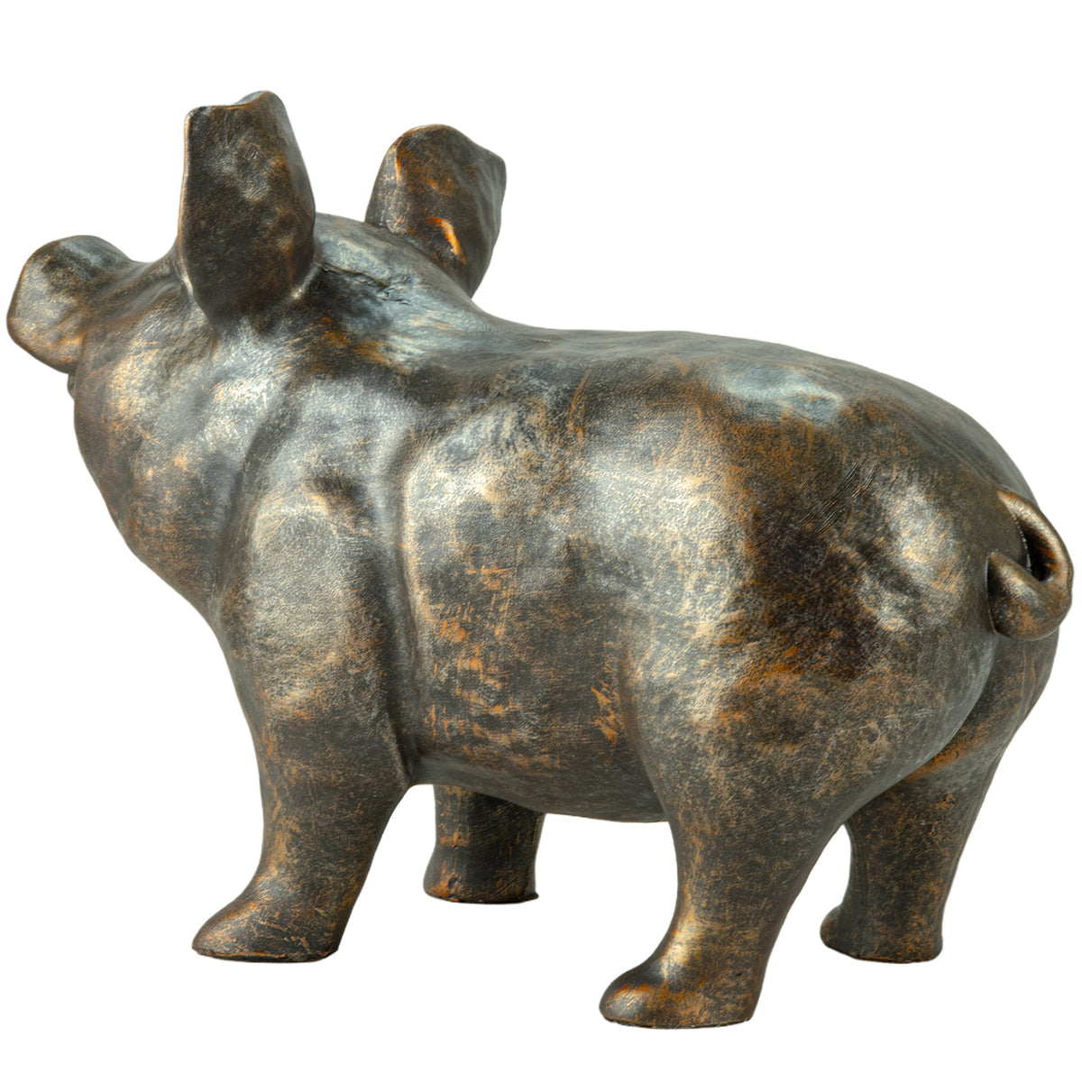 Woodside Happy Pig Garden Ornament | Bronze Effect Resin Outdoor Décor