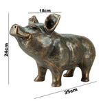 Woodside Happy Pig Garden Ornament | Bronze Effect Resin Outdoor Décor