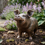 Woodside Happy Pig Garden Ornament | Bronze Effect Resin Outdoor Décor