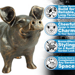Woodside Happy Pig Garden Ornament | Bronze Effect Resin Outdoor Décor