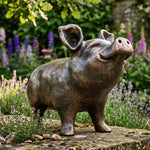 Woodside Happy Pig Garden Ornament | Bronze Effect Resin Outdoor Décor