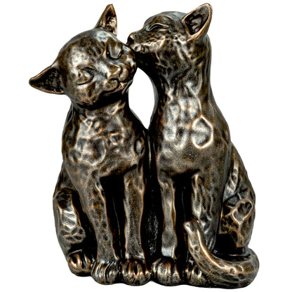Woodside Two Preening Cats Garden Ornament | Bronze Effect Outdoor Décor