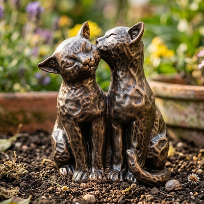 Woodside Two Preening Cats Garden Ornament | Bronze Effect Outdoor Décor
